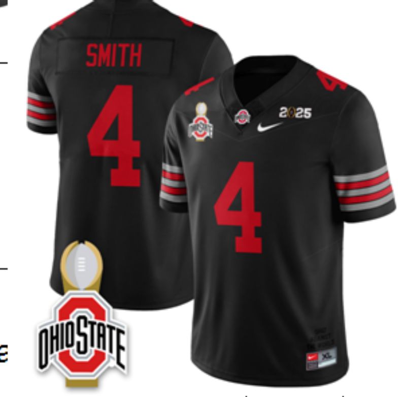 Men Ohio State Buckeyes 4 Smith Black Nike 2025 NCAA Jersey 01